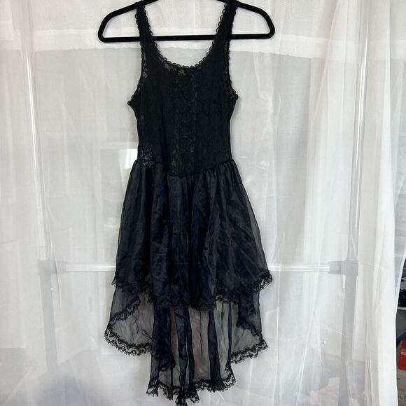 vintage 100% nylon tiered lace chemise slip dress steampunk gothic coquette - Picture 10 of 11